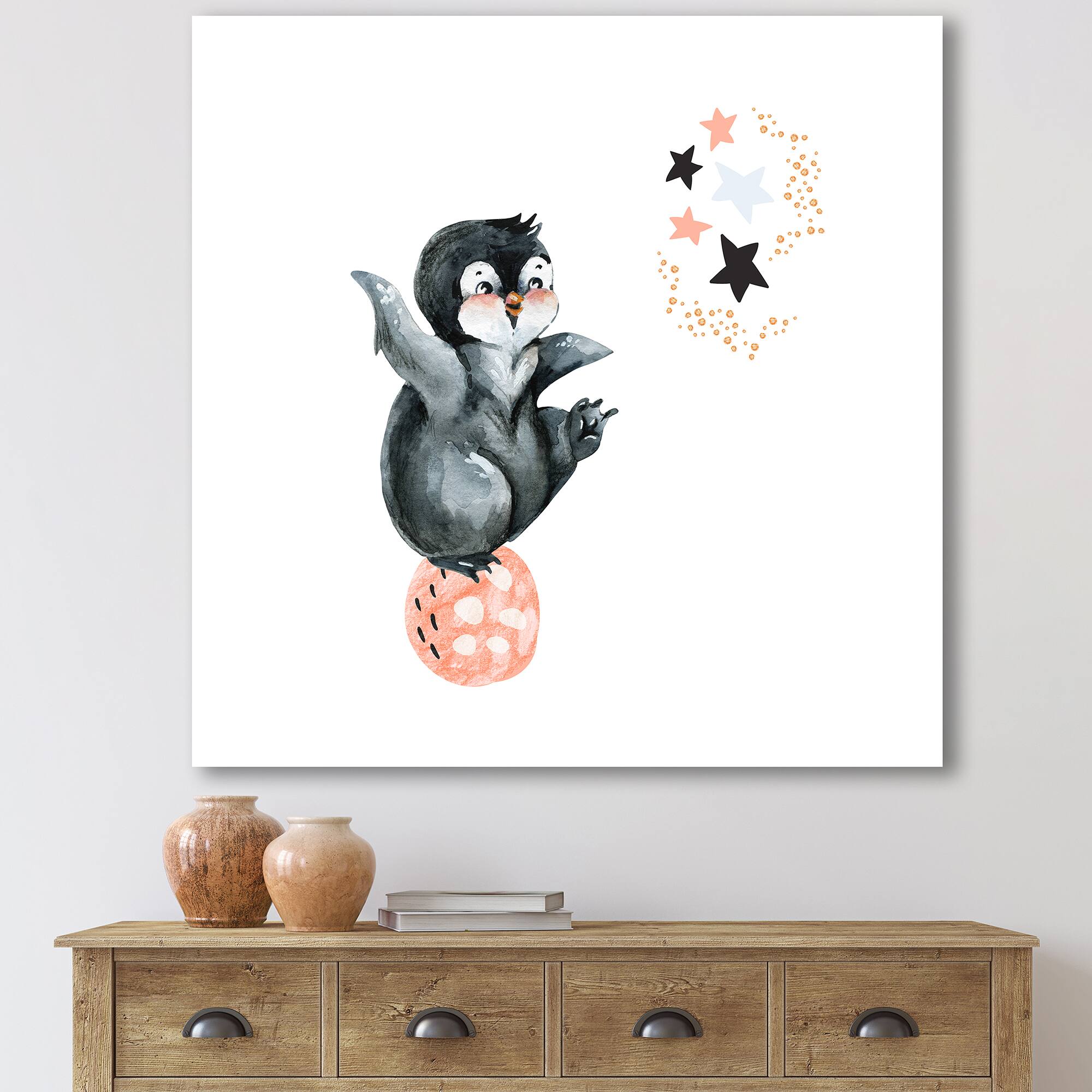 Designart - Little Penguin With Stars and Planets II